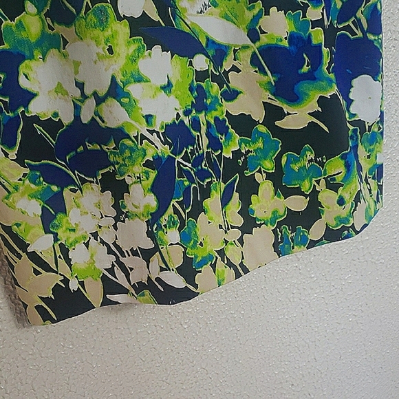 Tahari Sleeveless Sheath Floral Dress Multicolor Neon Green Blue Black Cotton 6 - Picture 8 of 16
